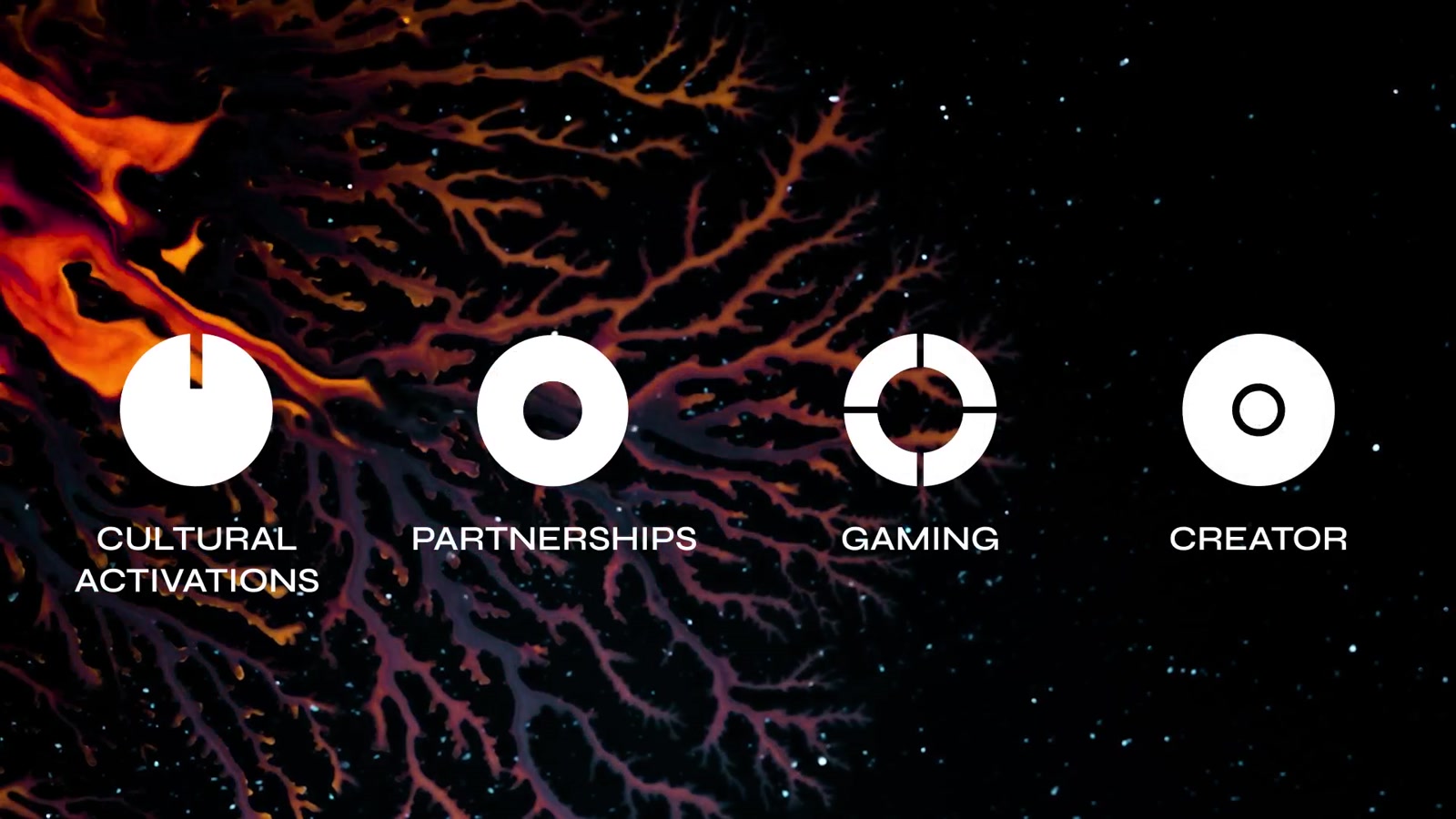 Four agency capability symbols over orange and purple imagery from The Forge at PHD’s hero reel