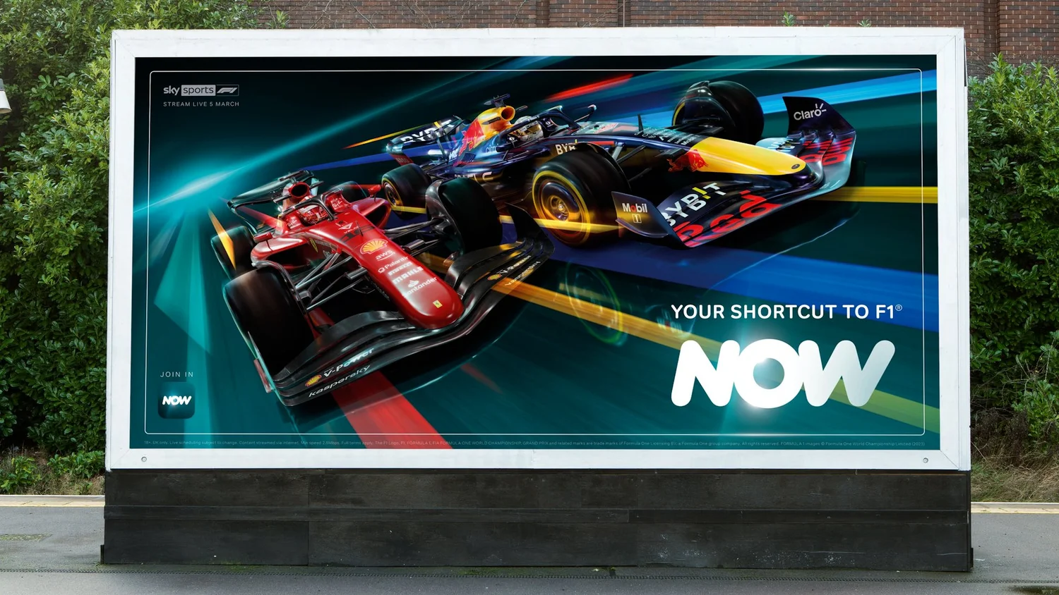 NOW Formula 1 campaign roadside billboard